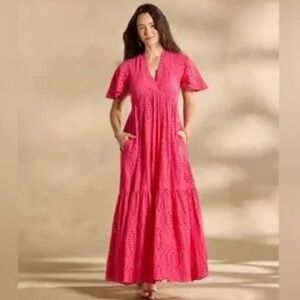 NWT Sundance Juno Eyelet Maxi Dress Size PL Pink Punch Boho Cottagecore Pockets